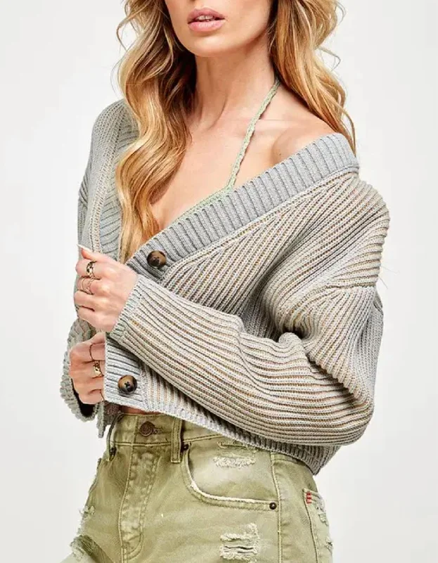 Two Tone Knit Cardigan In Grey