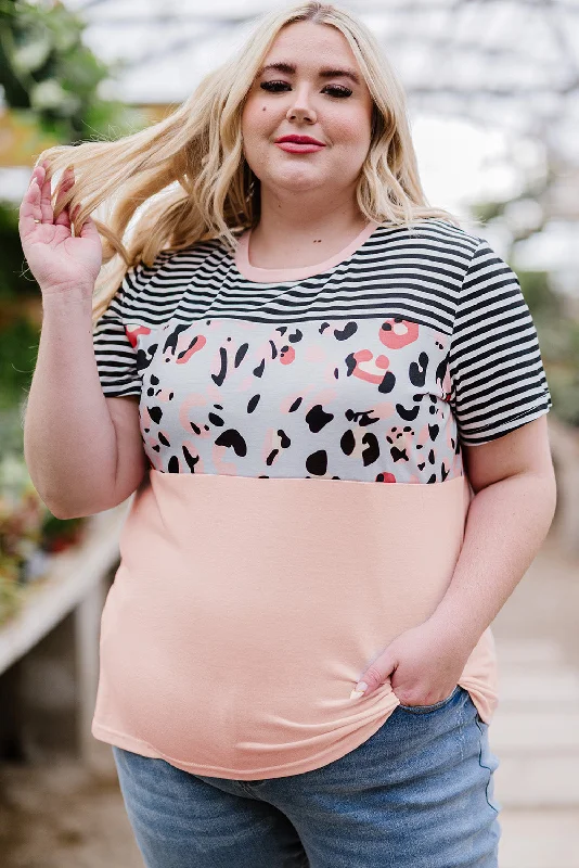 Plus Size Mixed Print Color Block T-Shirt