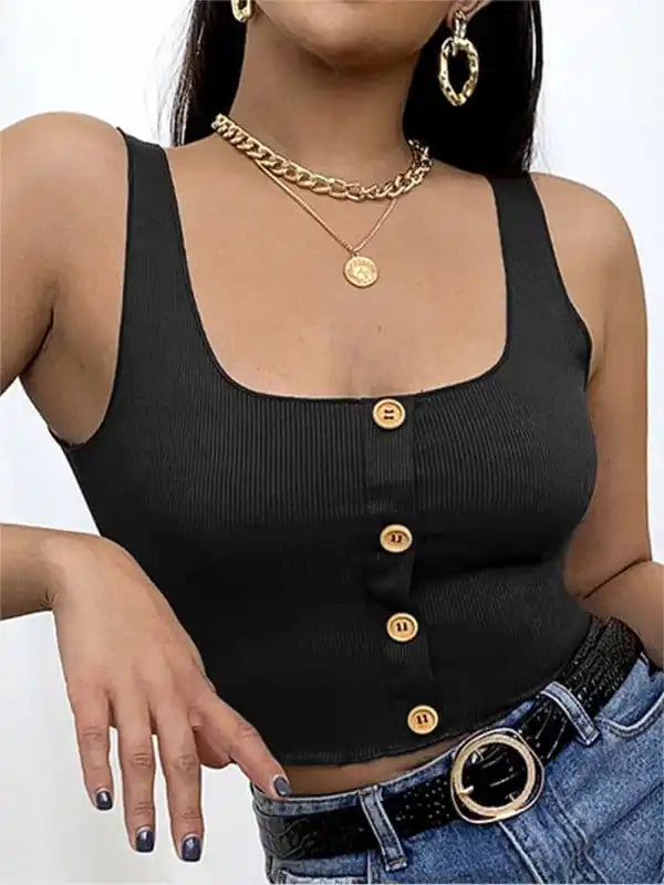 Women’s Knit Square Neck Button Breasted Tank Top