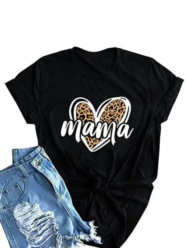 Women’s Leopard Print Heart MAMA Mother’s Day T-Shirt