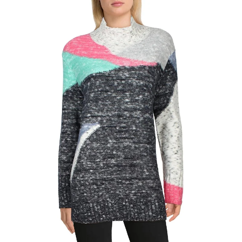 Sun Turn Mix Womens Colorblock Pullover Mock Turtleneck Sweater