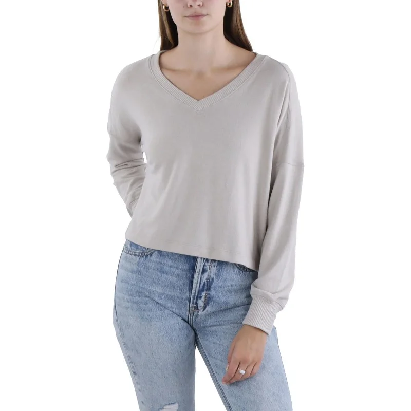 Womens V-Neck Ribbed Trim Pullover Sweater