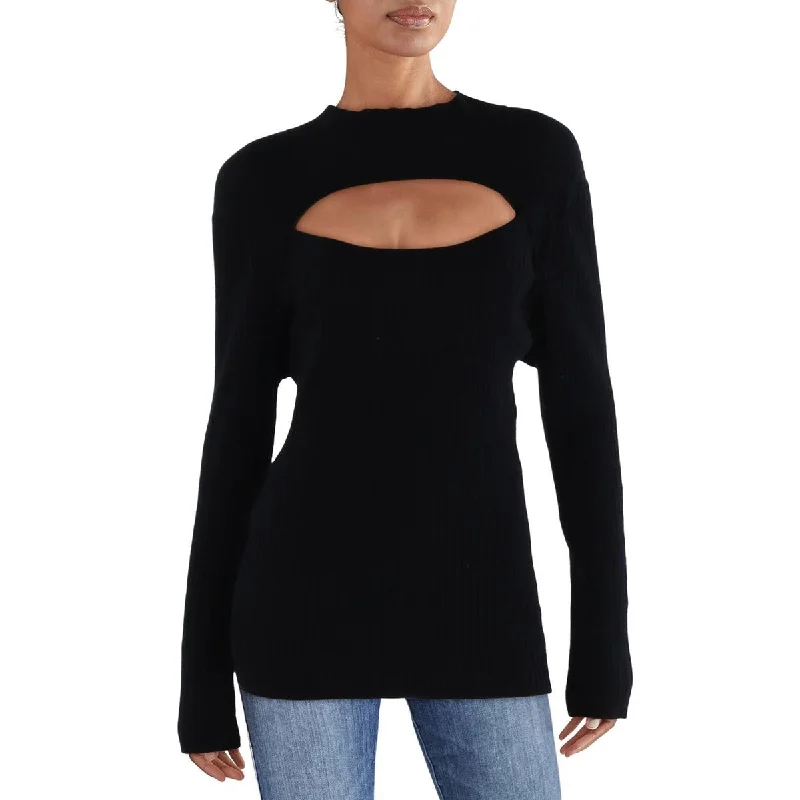 Womens Cut-Out Mock Neck Pullover Sweater