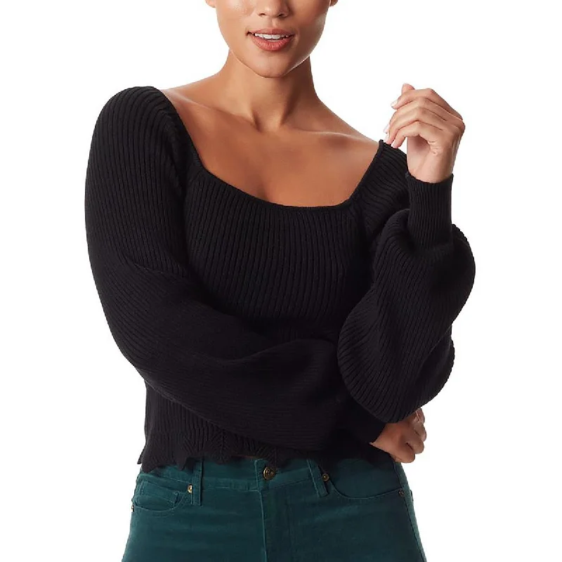 Alexi Womens Ribbed Knit Square Neck Pullover Sweater