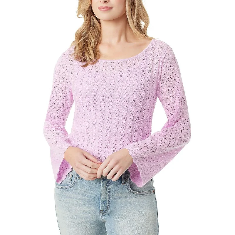 Taytum Womens Pointelle Bell Sleeve Pullover Sweater