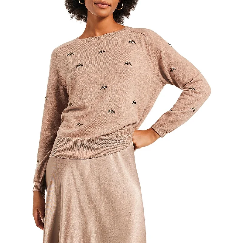 Womens Knit Jeweled Pullover Sweater