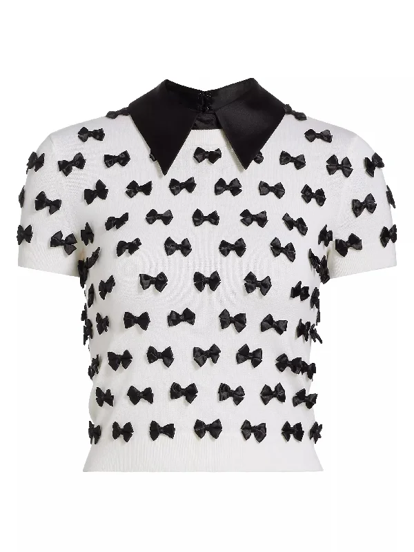 alice + olivia Ciara Short Sleeve Pullover, Soft White/Black, L