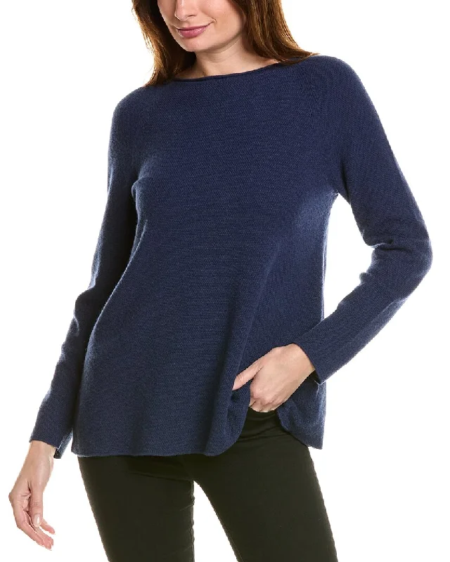 Lafayette 148 New York Textured Stitch Bateau Neck Cashmere Pullover