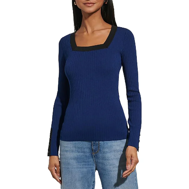 Womens Square Neck Long Sleeve Pullover Sweater