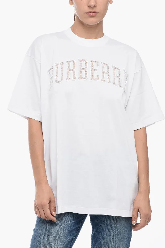 Burberry Crew Neck Cotton T-Shirt with Lace Logo