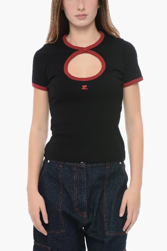 Courreges Crew-neck T-Shirt with Cut-Out Detail