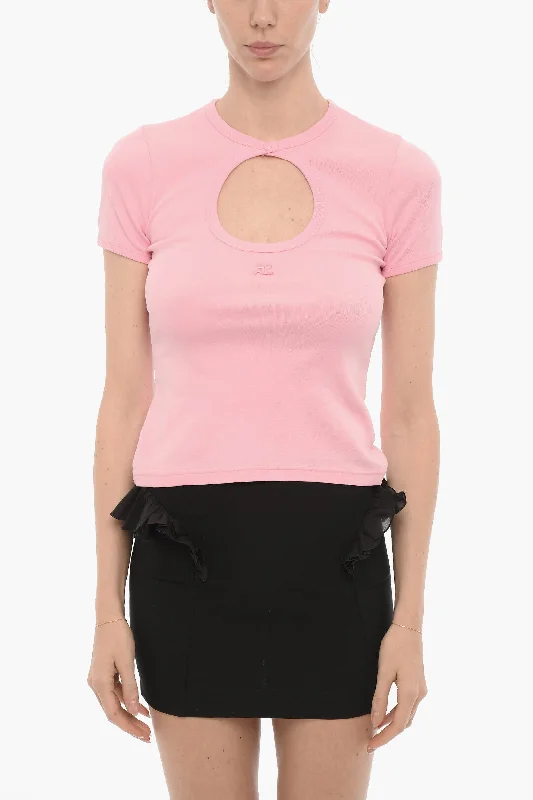 Courreges Solid Color Crew-neck T-Shirt with Cut-Out Detail