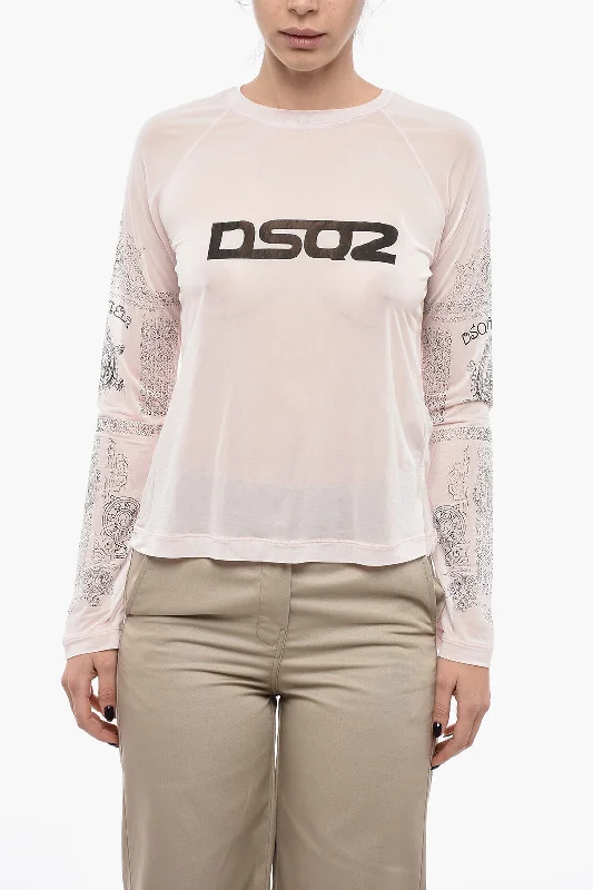 Dsquared2 Long-sleeved Mesh T-Shirt with Front Logo