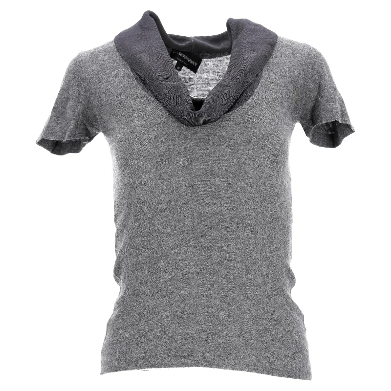 Giorgio Armani Knitted Cowl Neck T-Shirt in Grey Wool