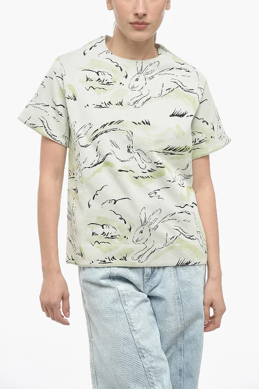 Jil Sander Jacquard Jersey RABBIT T-Shirt with Shoulder Zip