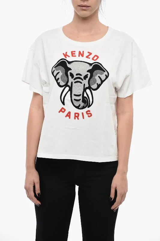 Kenzo Crew Neck KEN-ZO Cotton T-Shirt with Embroidery