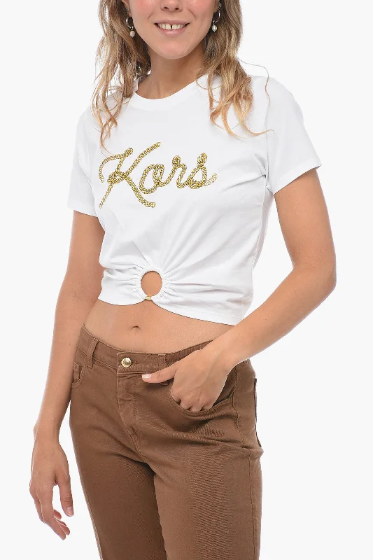 Michael Kors Printed Cropped T-shirt with Gathered Detail