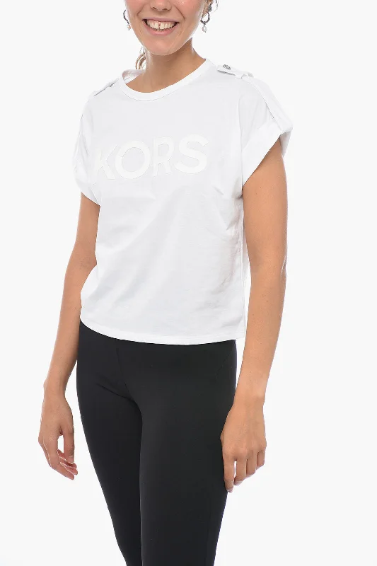 Michael Kors Ton-sur-ton Printed T-shirt with Buttoned Detail