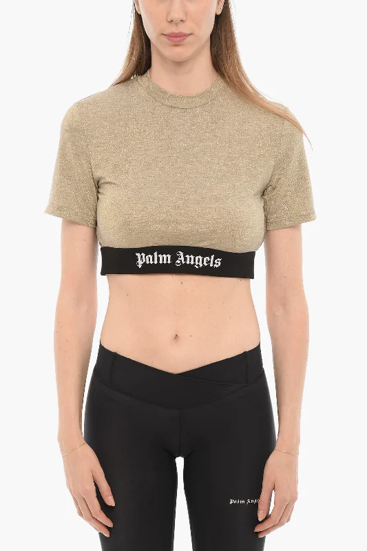 Palm Angels Lurex Crop T-Shirt with Logoed Band