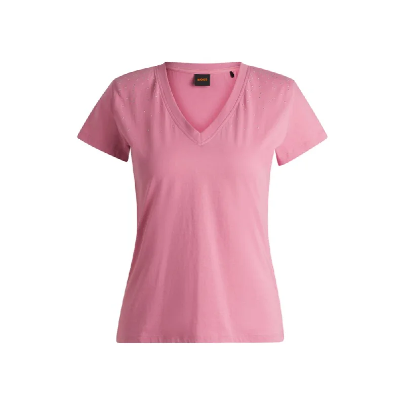 V-neck T-shirt in cotton with embellishments