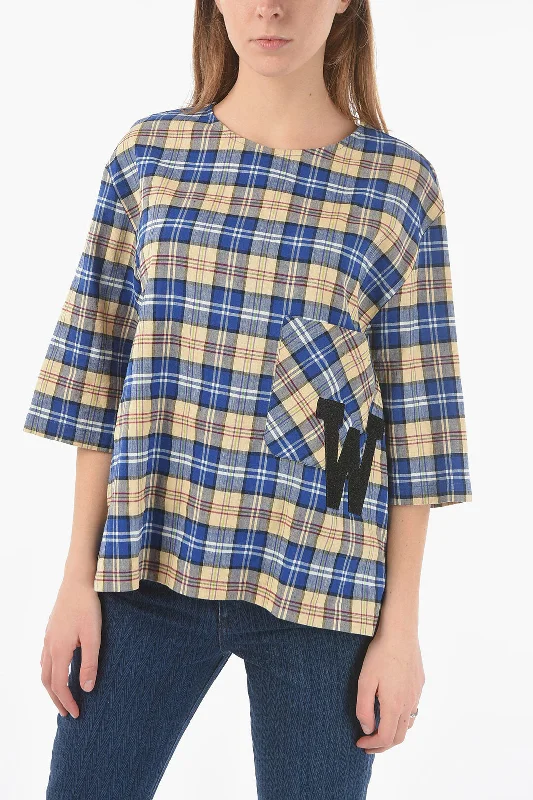 Woolrich Plaid Checked Oversized T-shirt with Maxi Monogram Patch