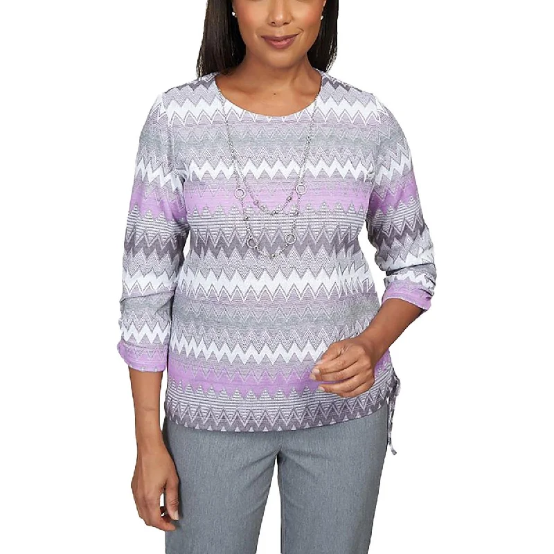 Petites Womens Knit Printed Pullover Sweater