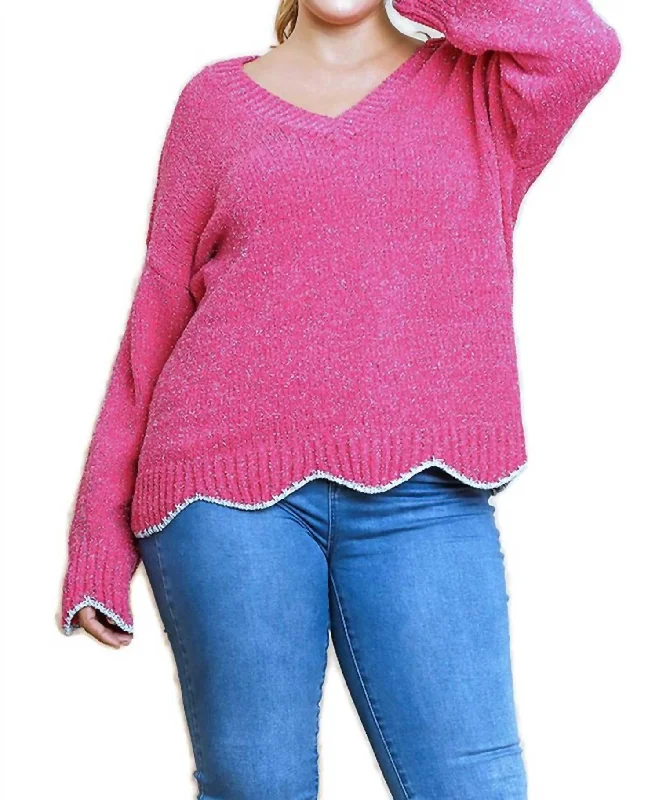 Zig Zag Pullover Sweater In Hot Pink