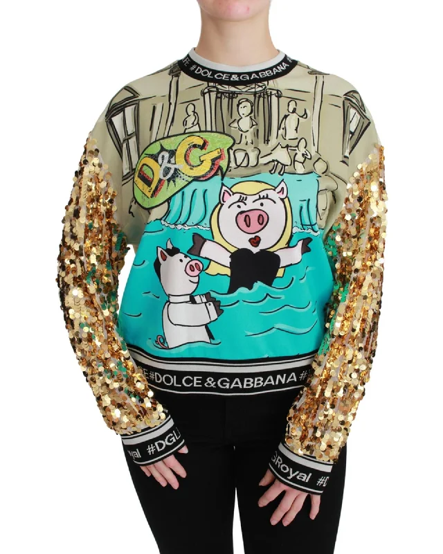 Dolce & Gabbana Crewneck Pullover Sweater with Year of the Pig Motive 36 IT Women