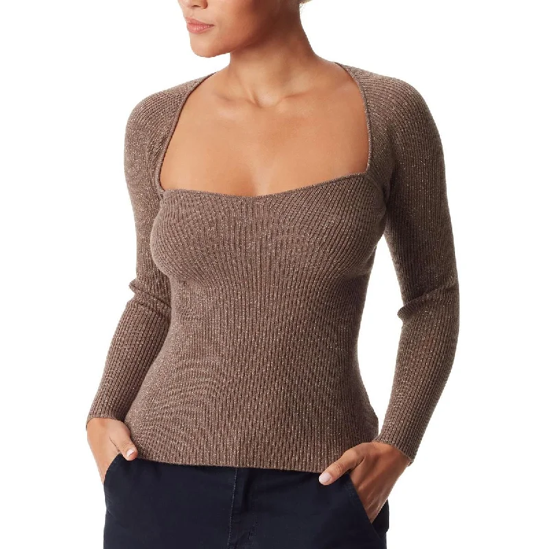 Skye Womens Ribbed Knit Metallic Pullover Sweater