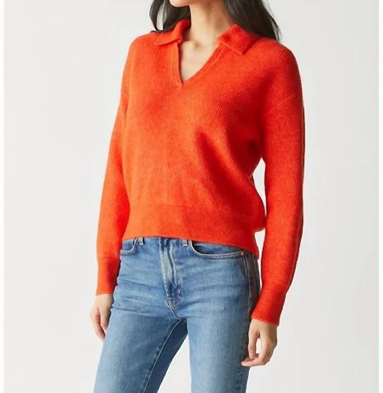 Stevie Collared Pullover Sweater In Tangerine