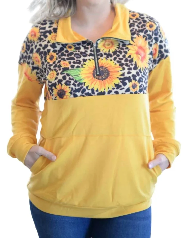 Sunflower Zip Up Pullover In Yellow