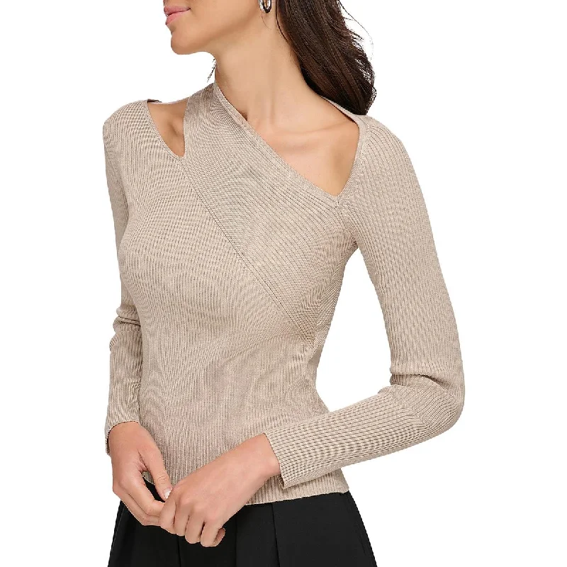 Womens Ribbed Knit Cut-Out Pullover Sweater