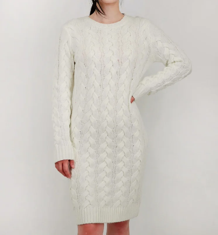 Loose Fit Knee Length Heavy Cable Knitted Dress MK6026 (S-L)