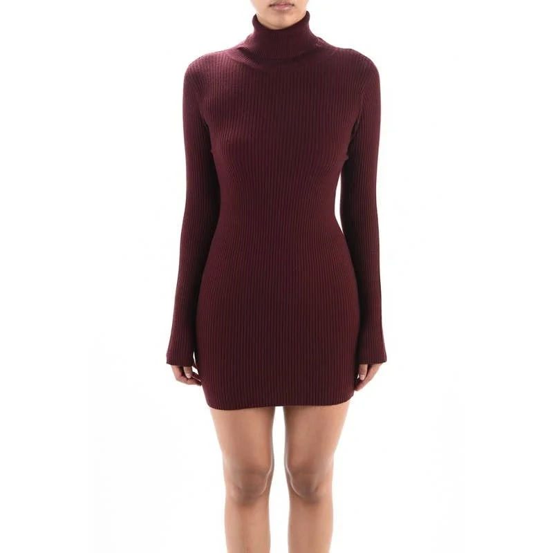 Ribbed Turtleneck Long Sleeve Slim Fit Mini Dress MK8121 (S-L)