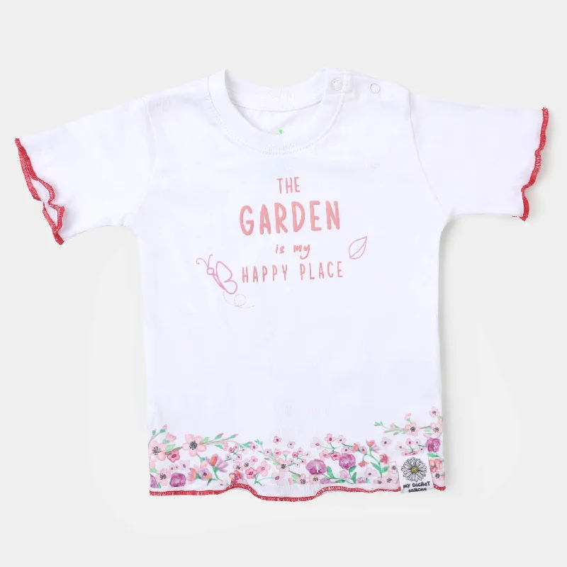 Infant Girls Cotton T-Shirt Garden - White