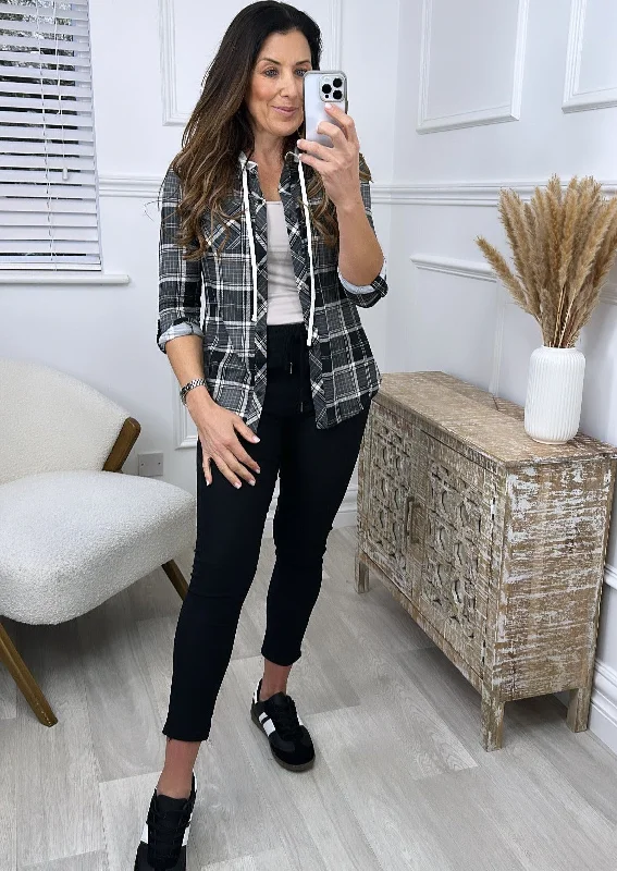 Sibel Black Check Hooded Shirt