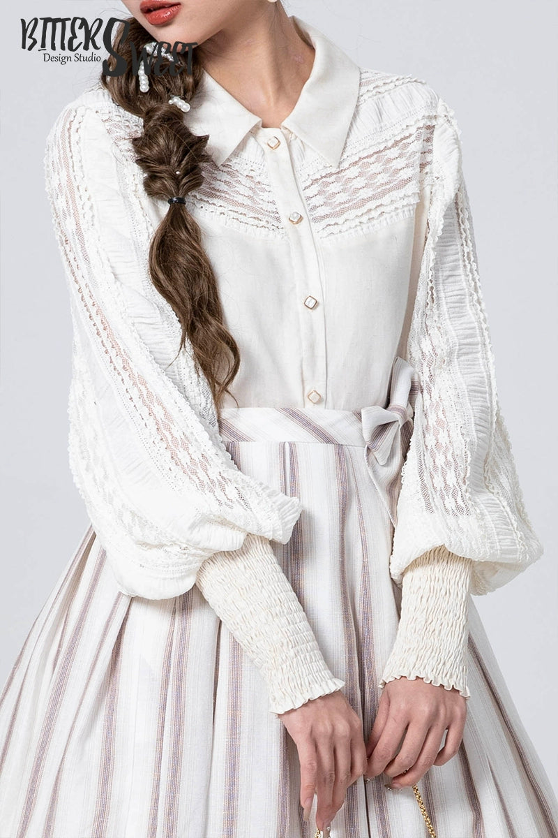 Bitter Sweet~Late Spring~Vintage Lolita Shirt Lace Long Sleeve Blouse