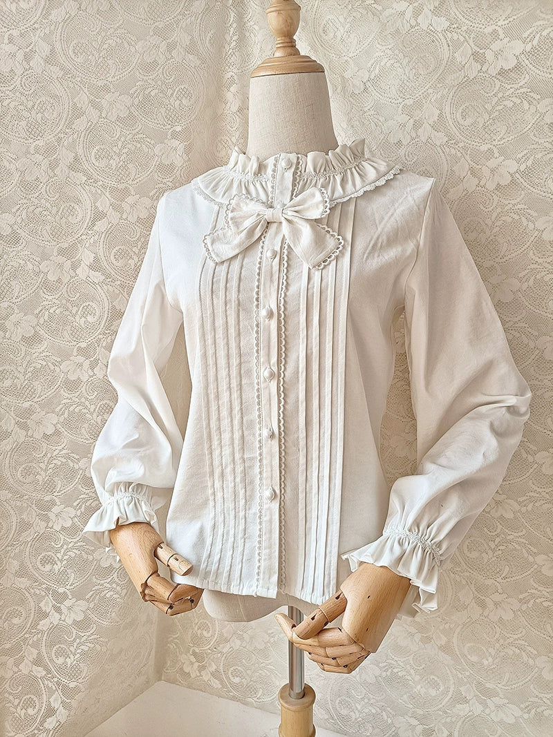 Youlan Lane~Daily Lolita Shirt lace Ruffled Blouse Round Neck