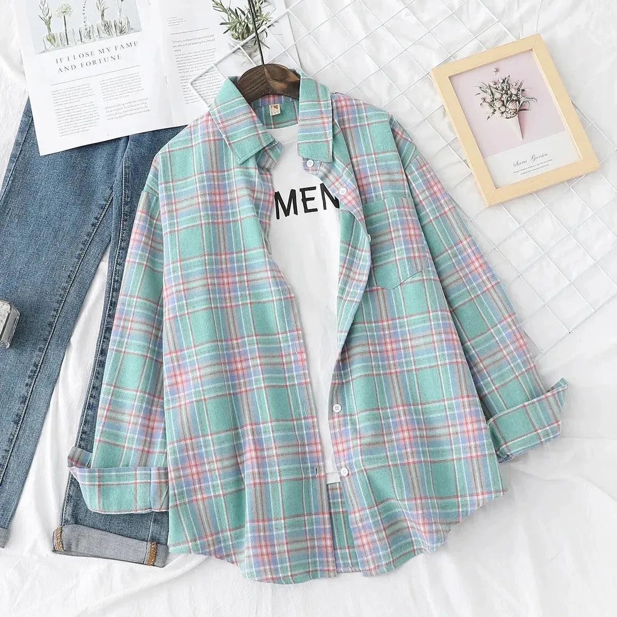 Brand Casual Women's Plaid Shirt Autumn New Boutique Ladies Loose Blouse and Top