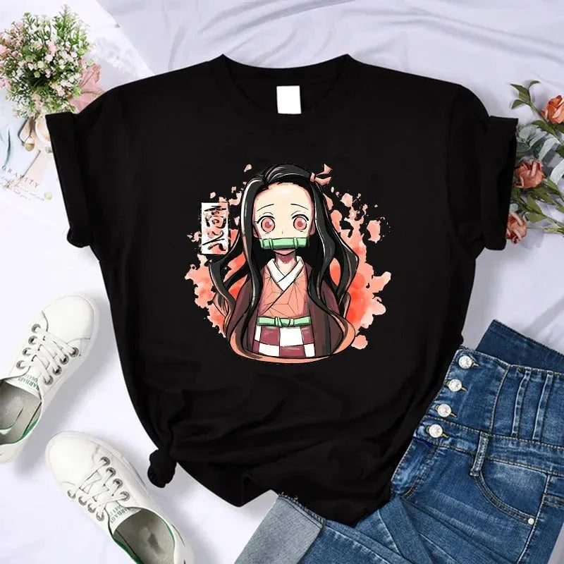 Demon Slayer T Shirt Women Kimetsu No Yaiba Nezuko Tshirt female Tanjirou Kamado Graphic Tee Shirt Japanese Anime Manga T-shirt