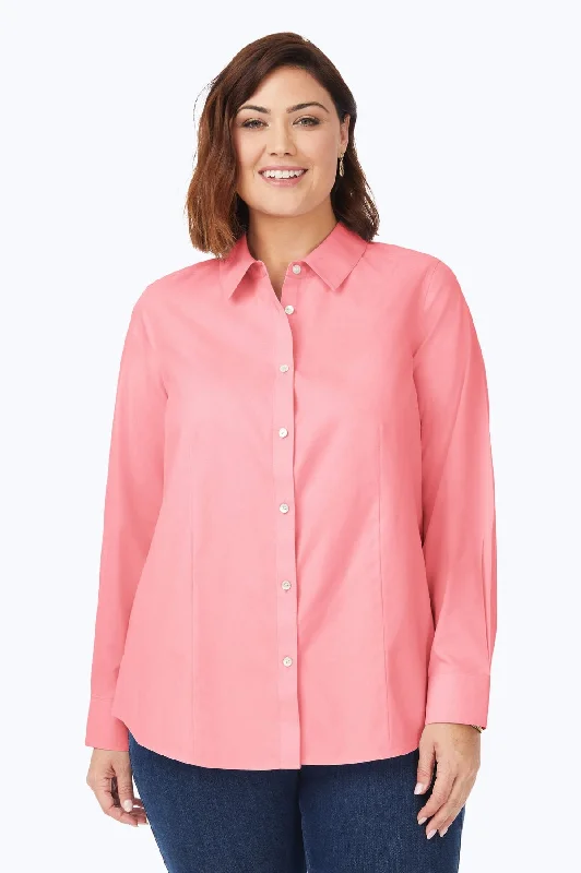 Dianna Plus Pinpoint No Iron Long Sleeve Shirt, Pink Peach