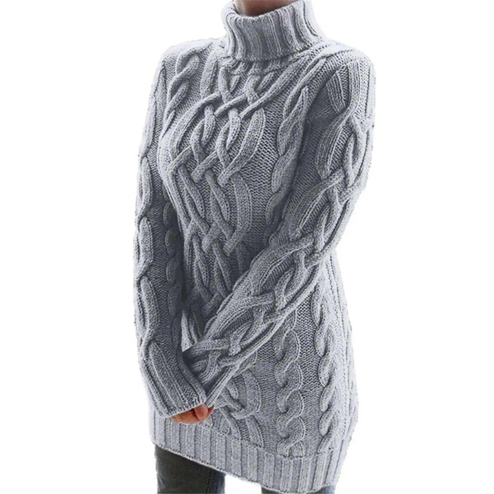 FZ Women's Cable Knit  Turtleneck Long Sleeve Slim Sweater Dress