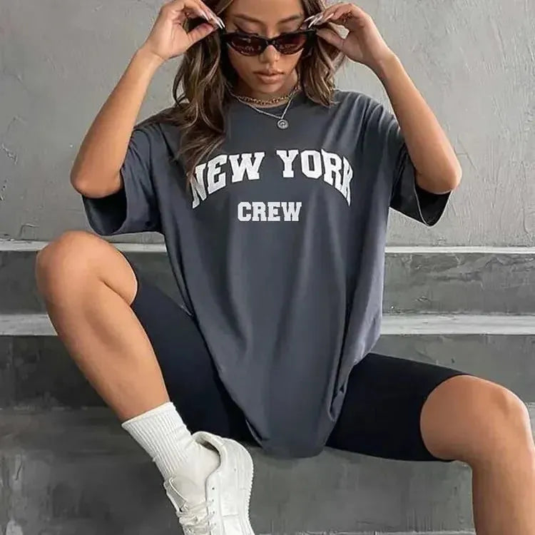 Hirsionsan Oversized Letter Graphic T-shirt Women 2023 Summer Soft O-neck Short