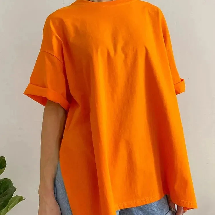 Hirsionsan Summer Oversized Cotton T Shirt Women New Loose Solid Split Tees Casu