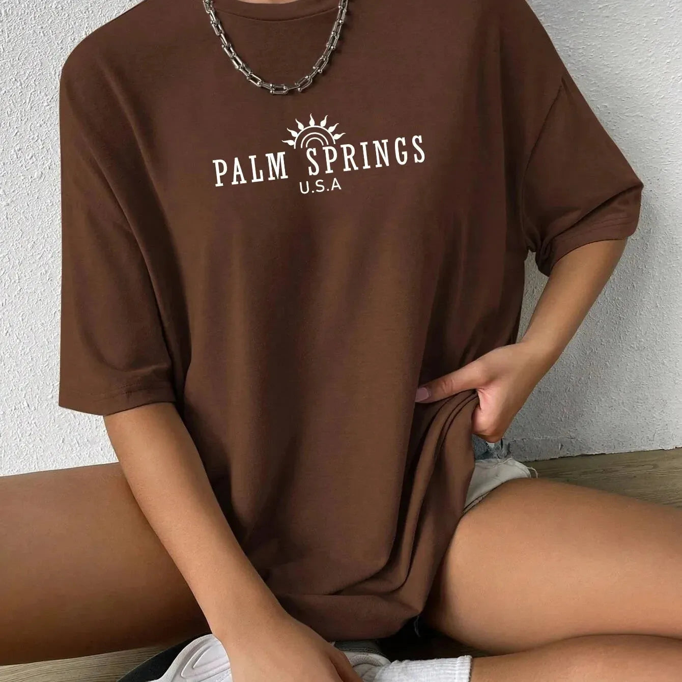 Palm Springs Letter Printing T-Shirts For Women Casual Cotton Tops Fashion Stree