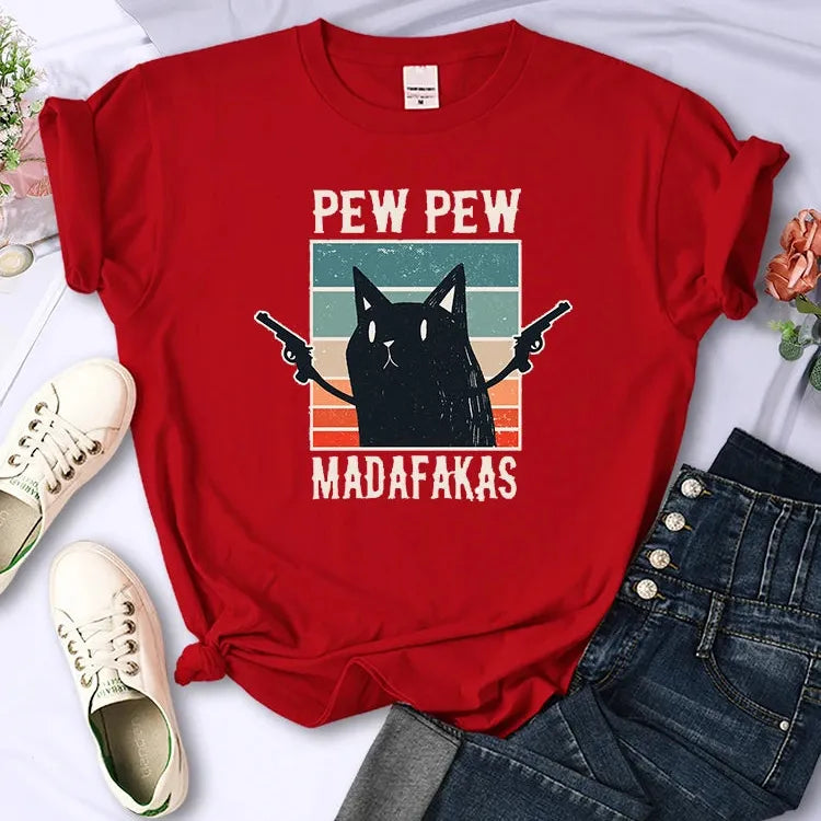 Pew Pew Madafaks Cute Funny Print Women T Shirts Hip Hop Vintage Tee Clothes Creativity Casual Tops Crewneck Womans Short Sleeve