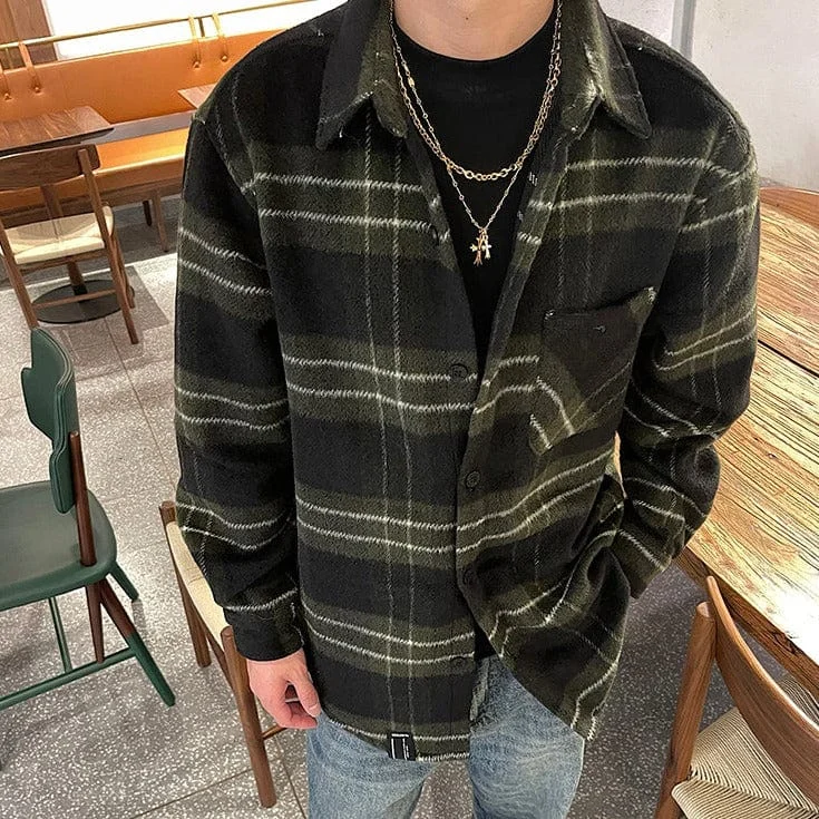 RT No. 6436 GREEN PLAID WOOLEN SHIRT JK