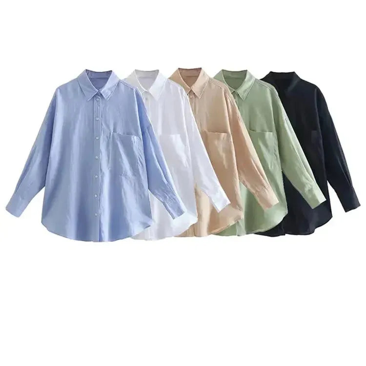 TRAF Women Fashion With Pocket Oversized Shirts Vintage Long Sleeve Button-up Fe