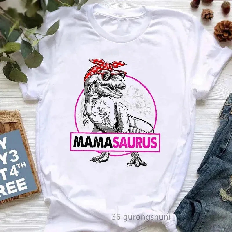 Watercolor Leopard Mamasaurus Graphic Print Women'S Tshirts Funny Jurassic Dinos