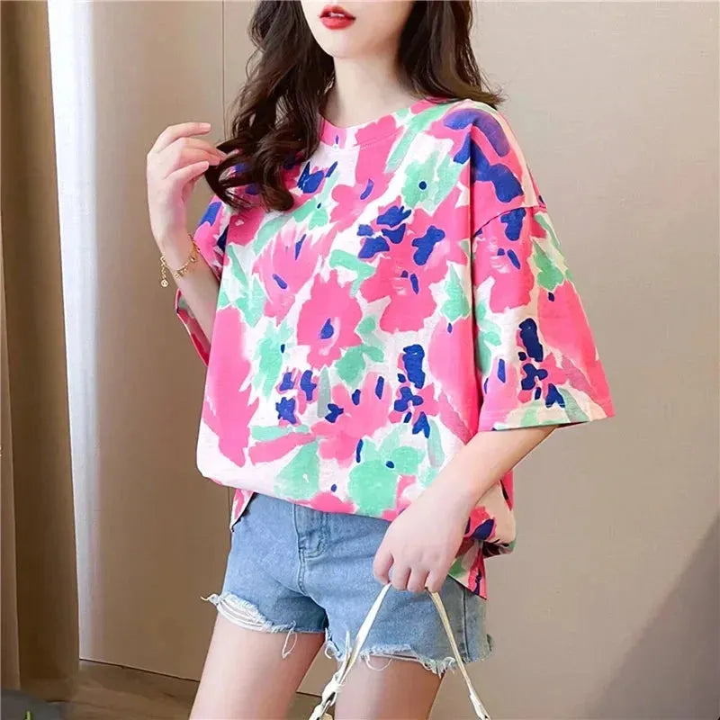 woman tshirts 2024 Summer oversized Women T-shirt korean style letter printed gr